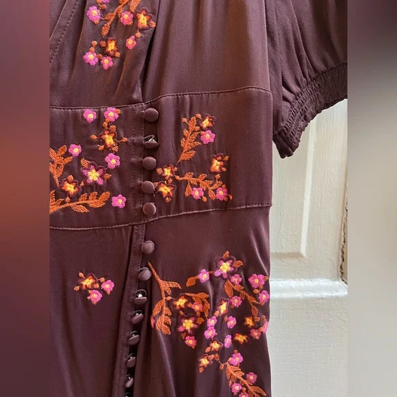 Free People Vintage Stardust Satin Plum Mini Dress with Embroidered Details - Picture 8 of 11